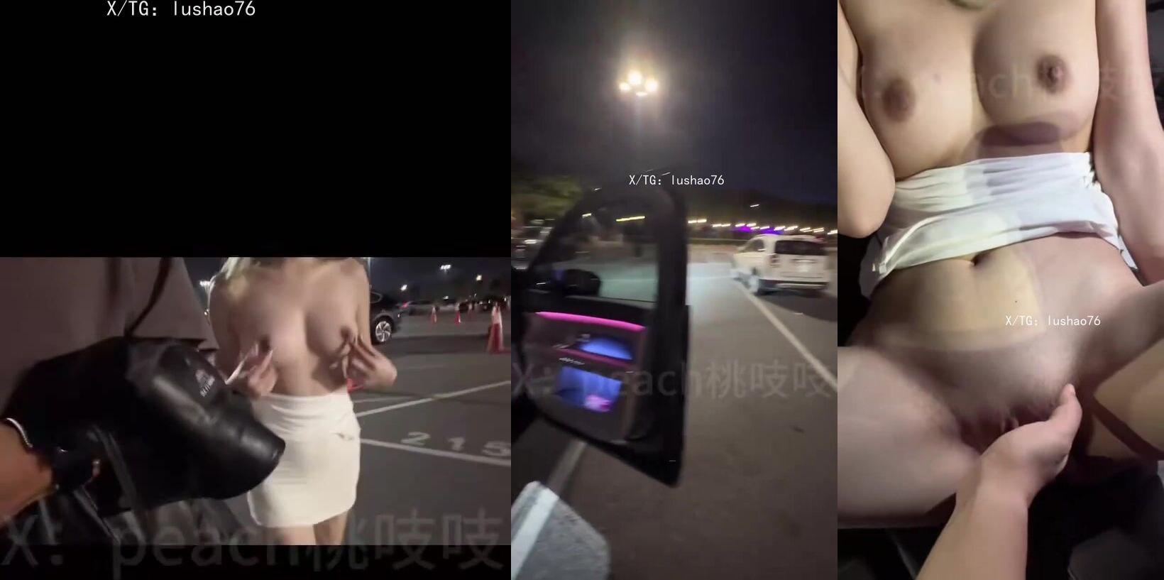 迪士尼停車場露出 人來人往 好刺激 騷母狗的賤樣全被看到了