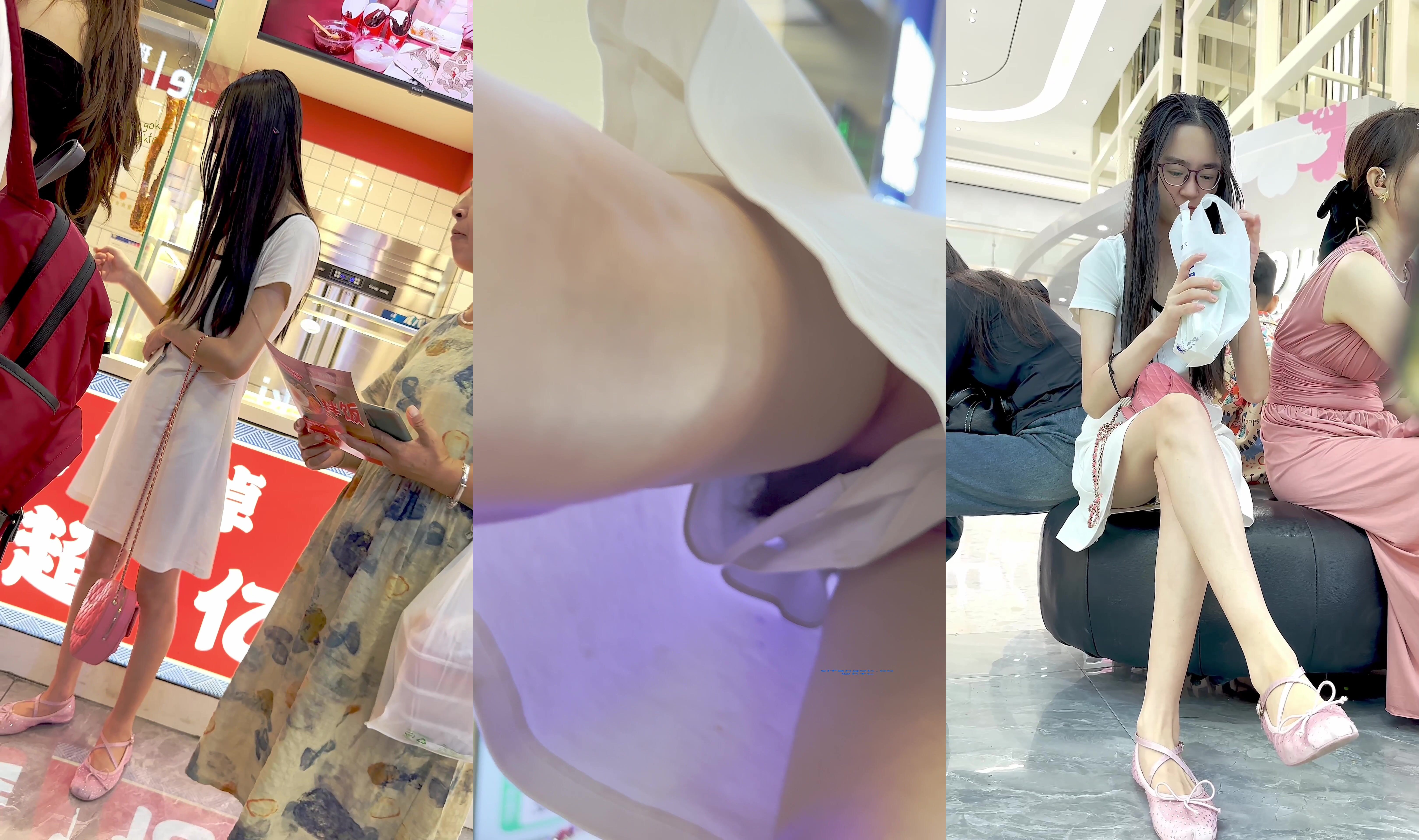 【KFC】精品反差婊學生妹和閨蜜逛街·寬鬆長裙一半透明內一半微露唇暴毛