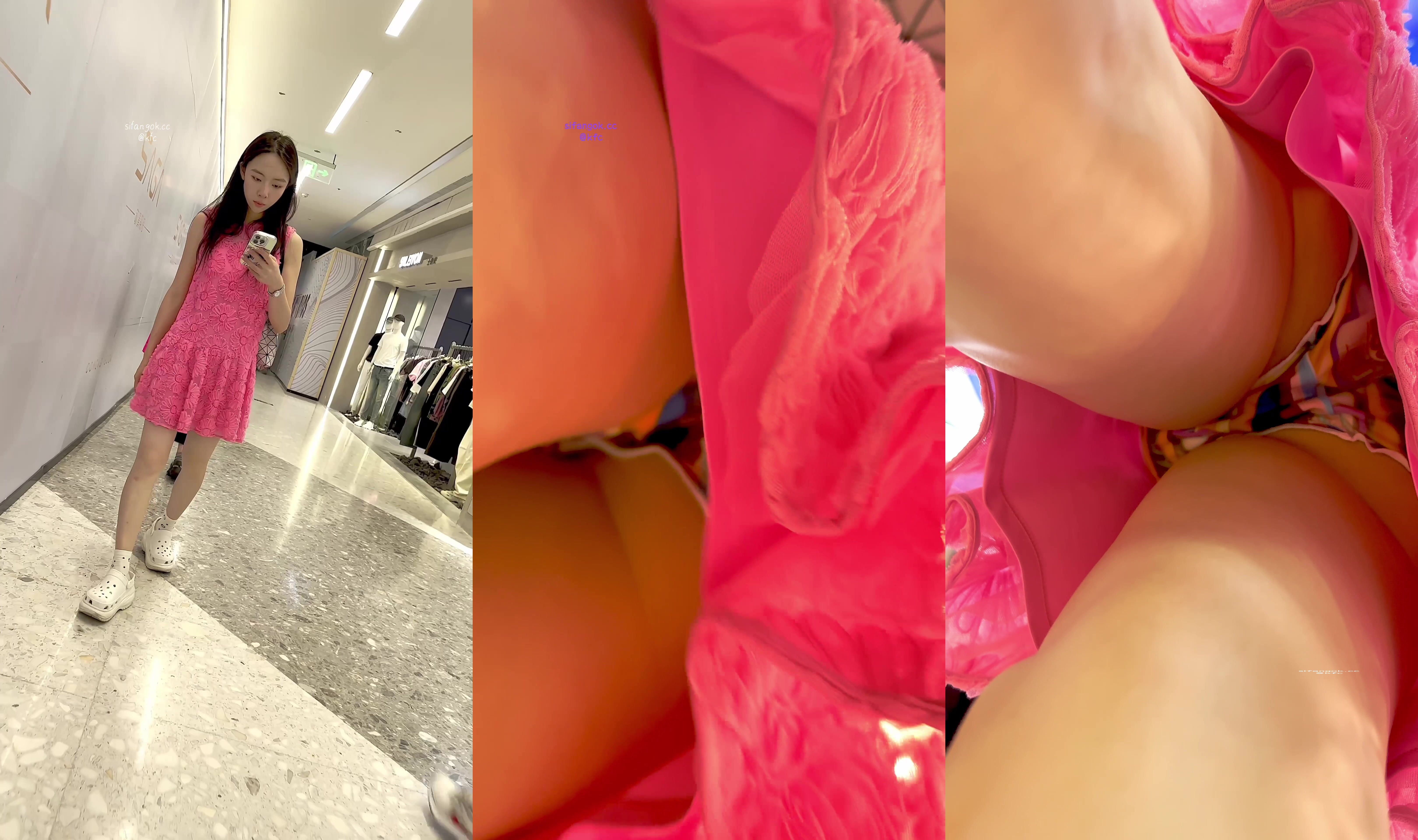【KFC】低配張靜初靚女獨自買小吃粉裙花內