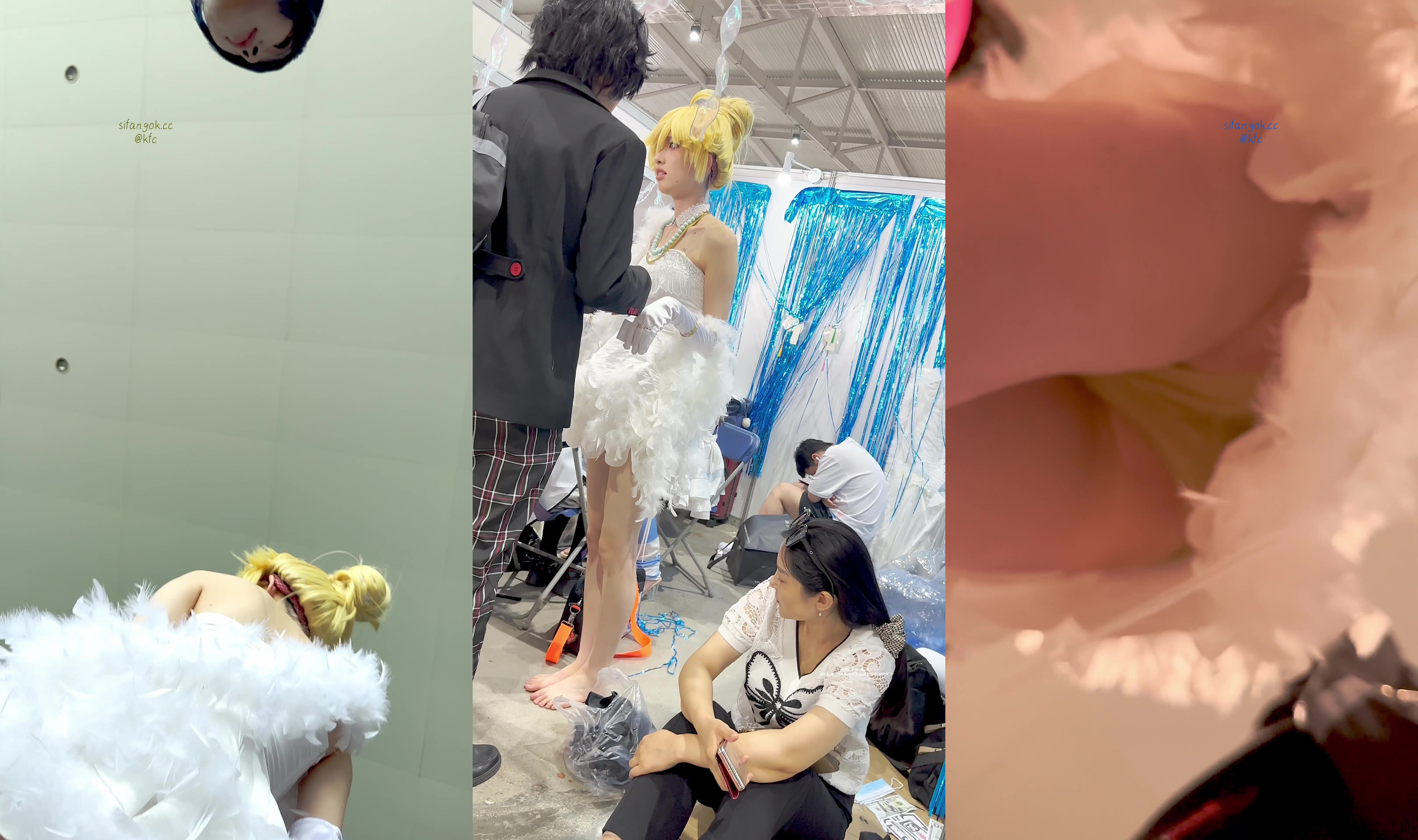 【KFC】露背裝大長腿小姐姐和男友逛展蹲下給你看肉色內內