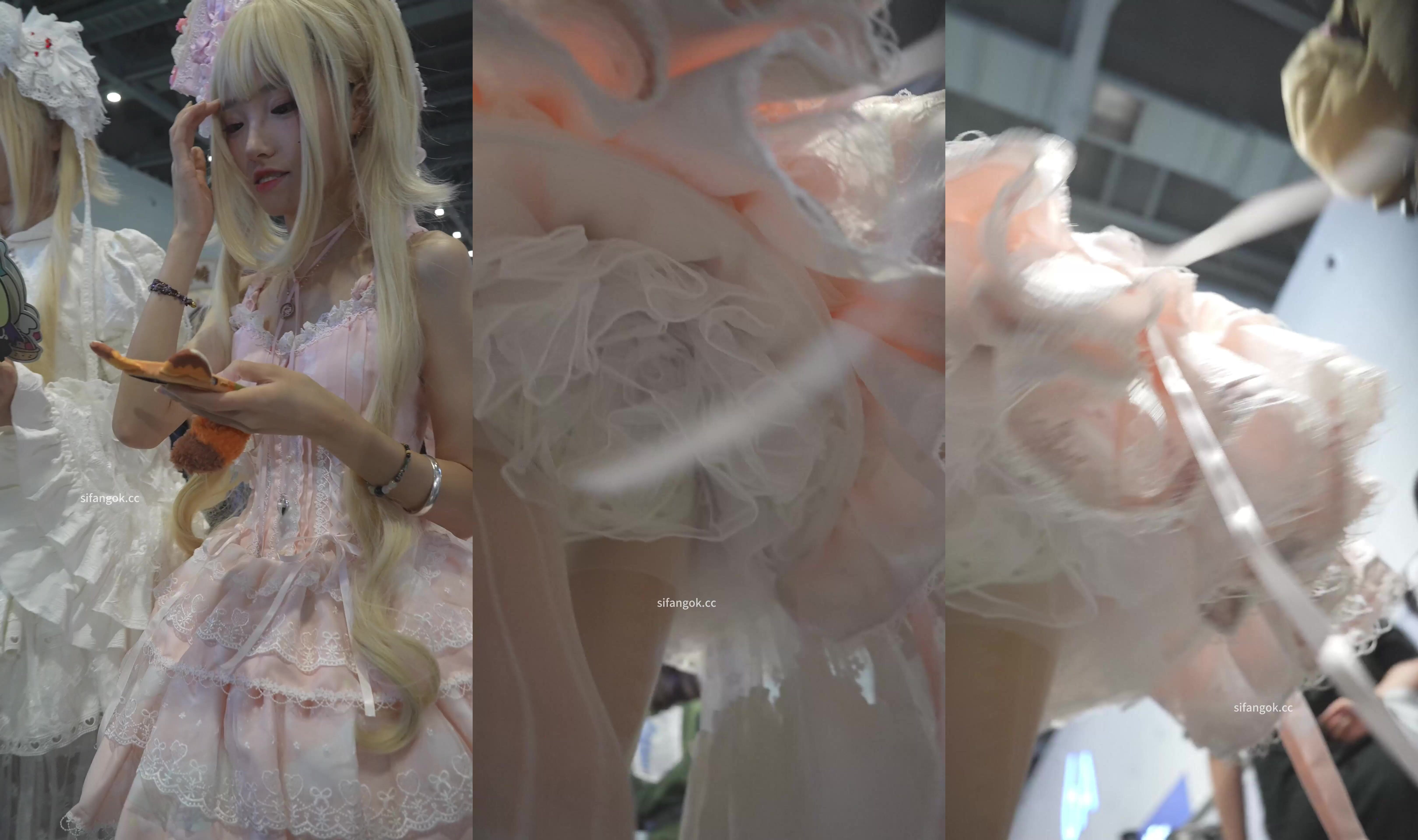 (BC-AA-672)兩次CD服裝展臺模特小姐姐花紋白絲前後拍