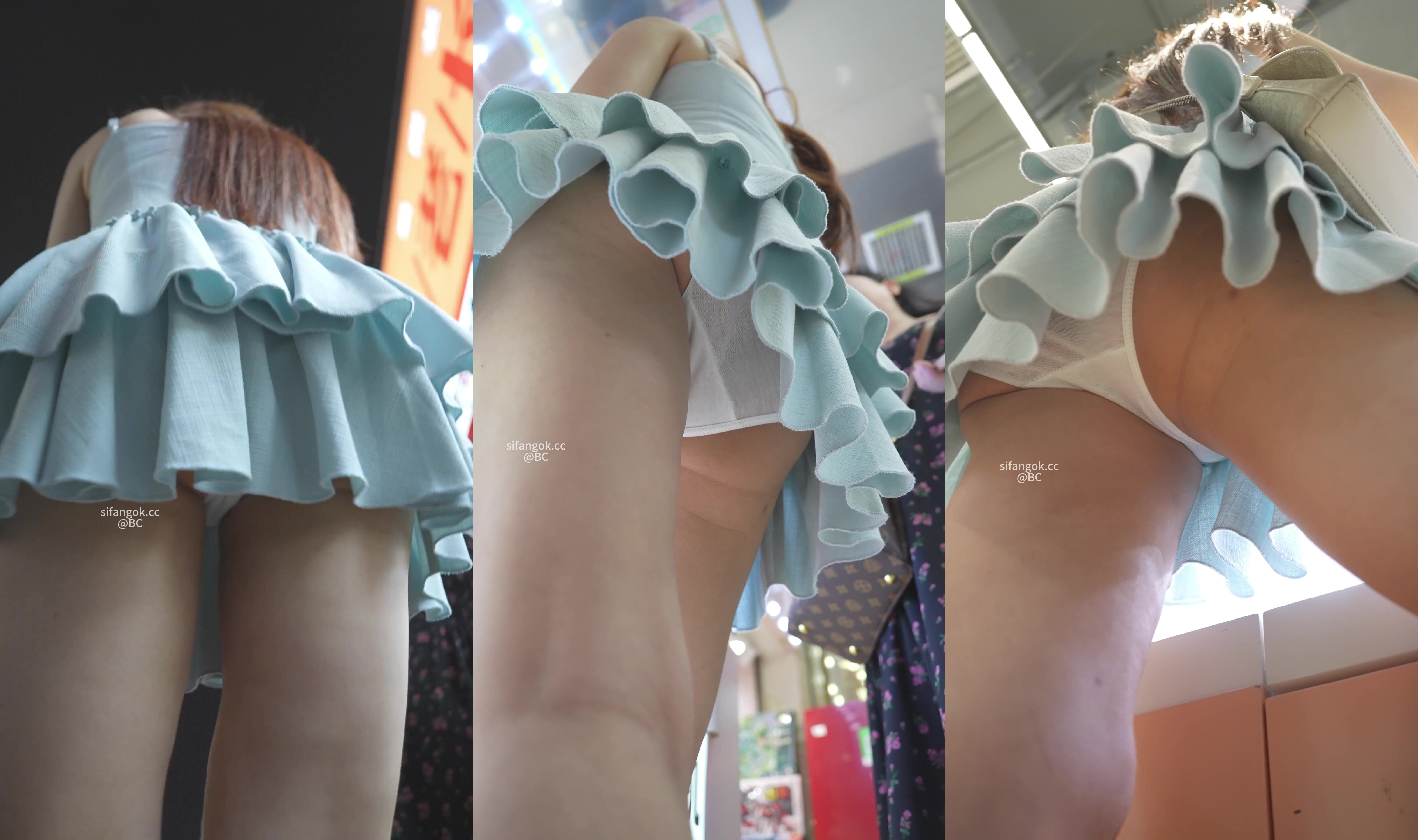 氣質美女短裙逛街服裝店換了裙子又被拍微透白內
