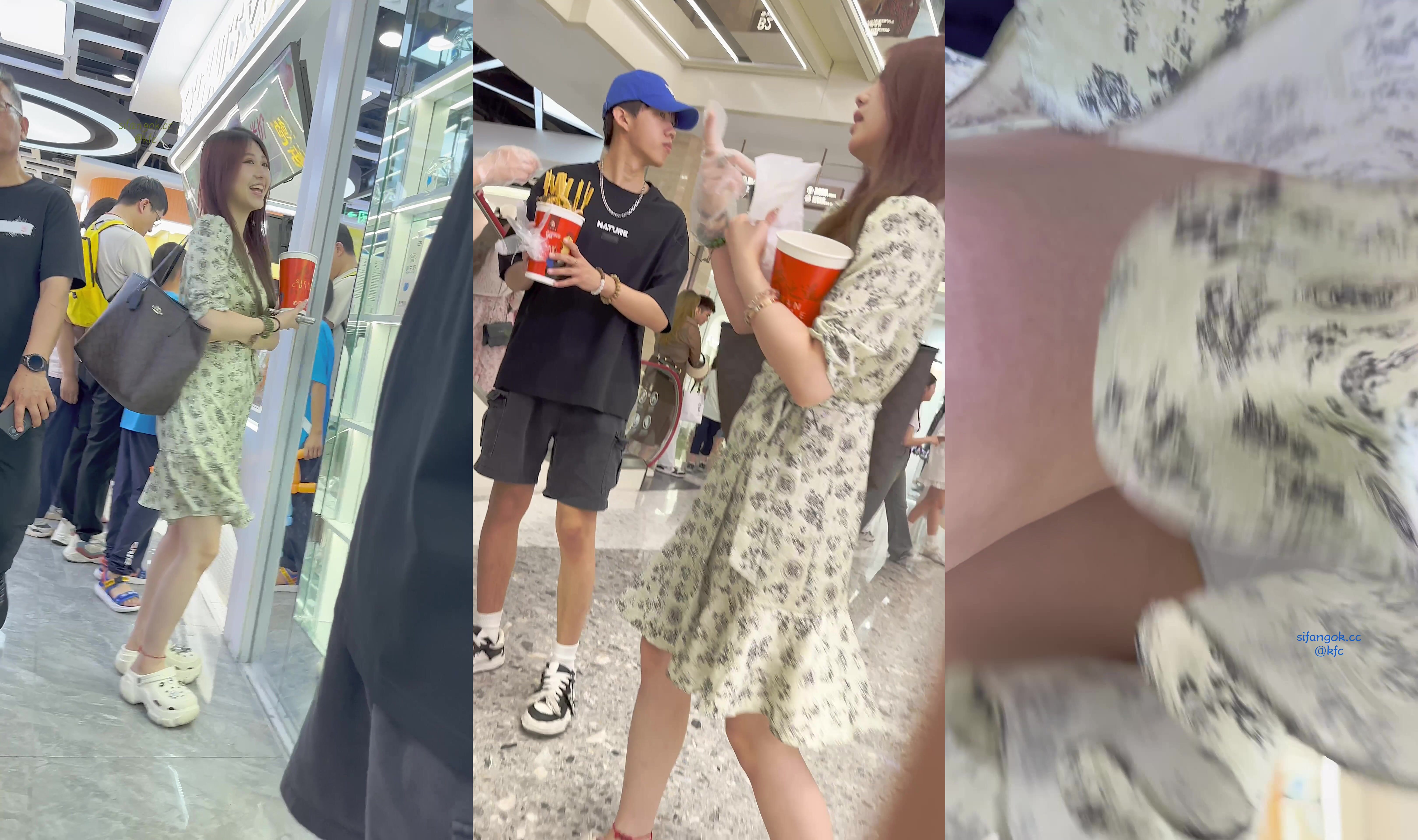 【KFC】大神偷拍❤️長裙學生妹和朋友逛街吃飯·淡藍色內內前後CD