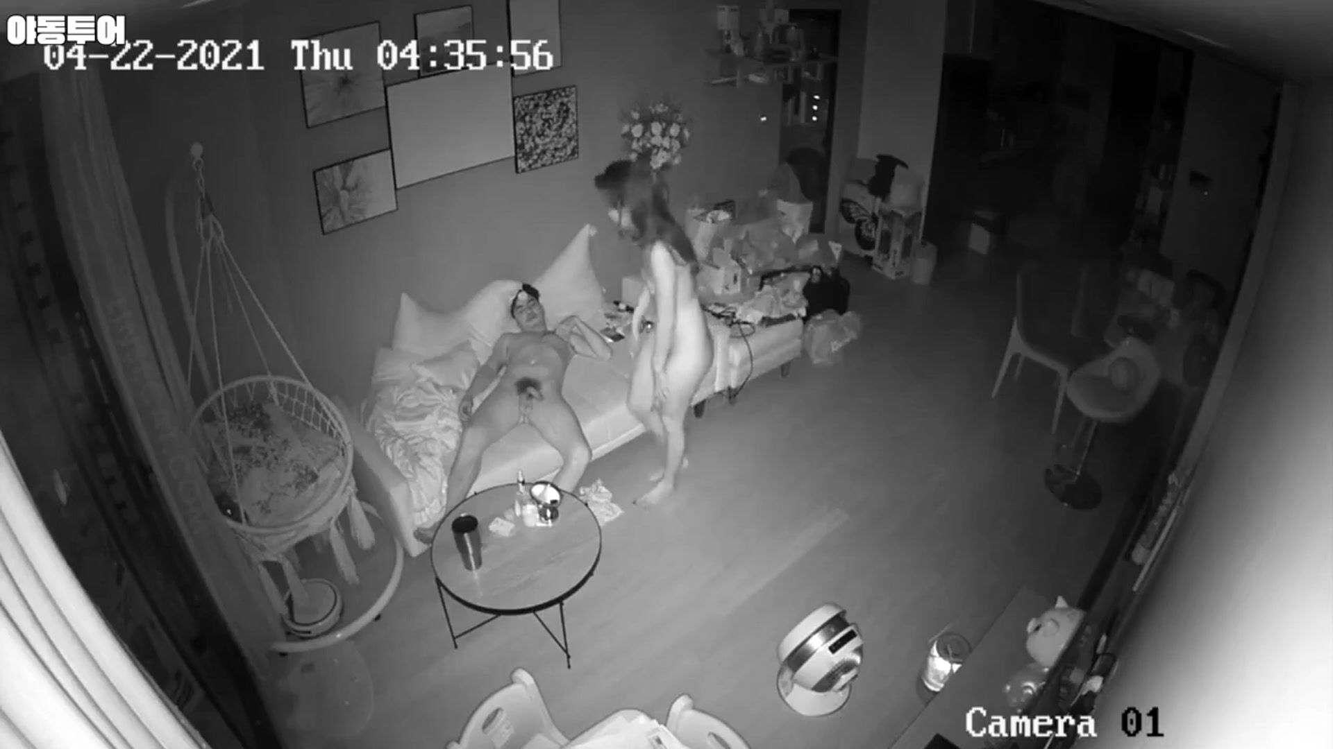 韓國家庭監控流出 女友舔舐男友雞巴，再騎上雞巴搖曳！