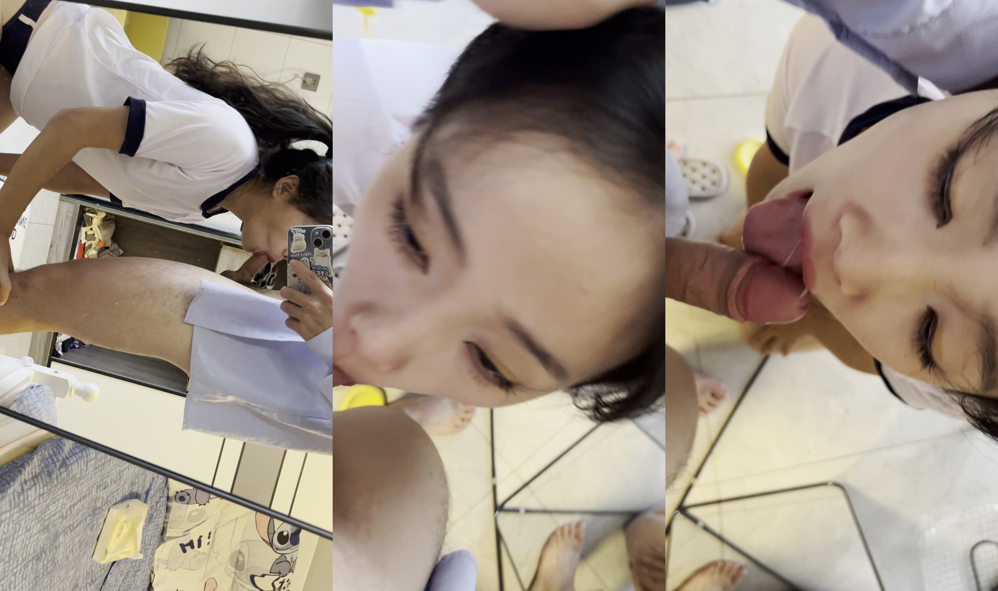【原相機洩密】清純眼鏡大學生美女露臉性愛自拍，盯著鏡頭銷魂口活，表裡不一反差型，原檔無水印