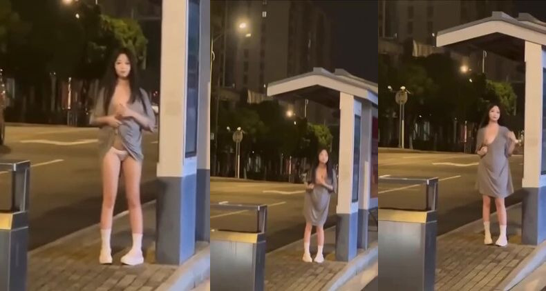 門事件 戶外露出，玩的真刺激呀！後面的車直接看光了都
