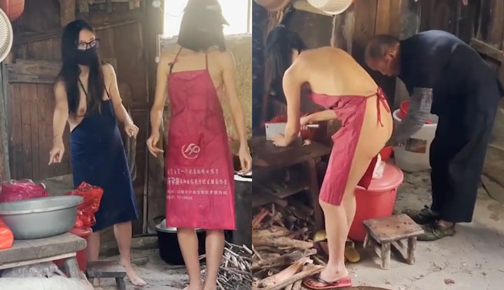 天花板露出狂人御姐cikaimoon無視路人 全裸下鄉慰問給獨居老人做飯 大爺多年的陽痿都被治癒了